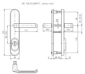 Bezpečnostné kovanie ROSTEX BK R4/O BARYT (NEREZ MAT TITAN), kľučka ľavá / kľučka, Otvor na cylindrickú vložku PZ, ROSTEX Nerez mat Ti, 72 mm