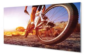 Obraz na skle Bicykel horskej ceste západ 125x50 cm 2 Prívesky