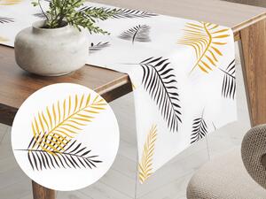 Biante Bavlnený behúň na stôl Sandra SA-219 Zlaté a čierne palmové listy na bielom 35x160 cm