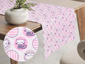 Biante Detský bavlnený behúň na stôl Sandra SA-126 Ružové mačičky a srdiečka 35x180 cm