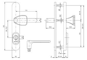 Bezpečnostné kovanie ROSTEX BK RX 1-40 EXCLUSIVE 3.tr. (NEREZ MAT TITAN), kľučka pravá / madlo, Otvor na cylindrickú vložku PZ, ROSTEX Nerez mat Ti, 72 mm