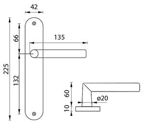 Dverové kovanie MP Favorit - SO (BN - BRÚSENÁ NEREZ), kľučka-kľučka, Otvor na obyčajný kľúč BB, MP BN (brúsená nerez), 90 mm