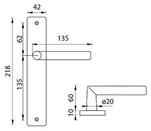 Dverové kovanie MP Favorit - SH (BRÚSENÁ NEREZ), kľučka-kľučka, WC kľúč, MP BN (brúsená nerez), 72 mm