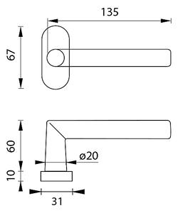 Dverové kovanie MP Favorit - UOR (BRÚSENÁ NEREZ), kľučka-kľučka, Otvor na cylindrickú vložku PZ, MP BN (brúsená nerez)