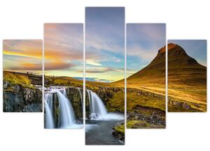 Obraz hory a vodopádov na Islande (150x105 cm)