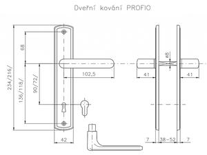 Dverové kovanie ROSTEX PROFIO (NEREZ MAT), kľučka-kľučka, WC kľúč, ROSTEX Nerez mat, 90 mm