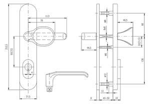 Bezpečnostné kovanie ROSTEX BK EL1 BARYT (ČIERNÁ), kľučka pravá / madlo, Otvor na cylindrickú vložku PZ, ROSTEX ČIERNA, 72 mm