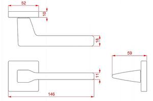 Dverové kovanie TWIN VIA-S HR C2124 (NI-SAT), kľučka/kľučka, hranatá rozeta, Hranatá rozeta s otvorom na cylidrickú vložku PZ, Twin NI-SAT (nikel matný)