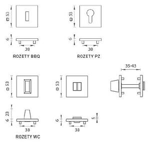 Dverové kovanie MP HIT HR SQ6 (BS), kľučka-kľučka, Bez spodnej rozety, MP BS (čierna mat)