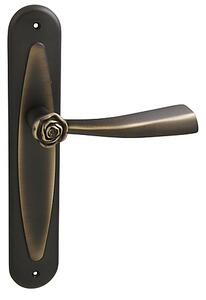 Dverové kovanie MP Rose (bronz matný), kľučka-kľučka, WC kľúč, MP OGS (bronz česaný mat), 90 mm