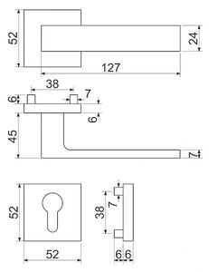 Dverové kovanie RICHTER Garda (NIMAT), kľučka-kľučka, WC kľúč, Richter nikel matný