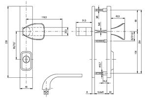 Bezpečnostné kovanie ROSTEX BK RN802 FONDI (NEREZ MAT), kľučka ľavá / madlo, Otvor na cylindrickú vložku PZ, ROSTEX Nerez mat, 90 mm