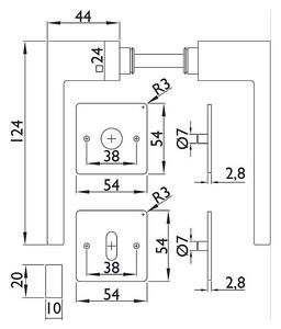 Dverové kovanie TWIN CUBOID HR H 1682FL FAST LOCK (E), KL kľučka smeruje vľavo, Uzamykanie na kľučke - ľavá, Twin E (nerez matná)