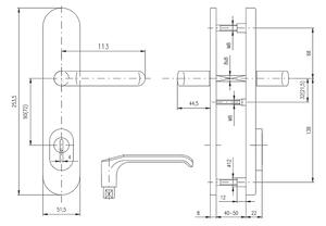 Bezpečnostné kovanie ROSTEX BK EL4 BARYT (ČIERNÁ), kľučka-kľučka ľavá, Otvor na cylindrickú vložku PZ, ROSTEX ČIERNA, 72 mm