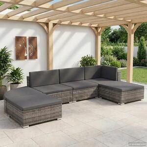 Maison Exclusive – 6-dielna záhradná súprava s vankúšmi Poly Rattan Grey