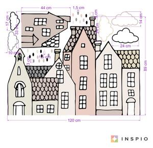 INSPIO-textilná prelepiteľná nálepka - Nálepky na stenu do detskej izby - Domčeky s obláčikmi