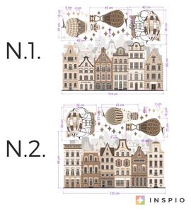 INSPIO-textilná prelepiteľná nálepka - Nálepky na stenu - Domy s balónmi v hnedých farbách