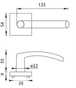 Dverové kovanie MP Esso - HR (BS - Čierna matná), kľučka-kľučka, WC kľúč, MP BS (čierna mat)