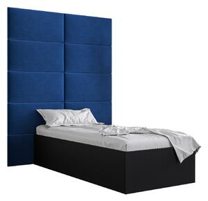 Jednolôžková posteľ s čalúneným čelom 90 cm Brittany 1 (čierna matná + modrá) (s roštom). Vlastná spoľahlivá doprava až k Vám domov. 1045862