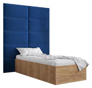 Jednolôžková posteľ s čalúneným čelom 90 cm Brittany 1 (dub craft zlatý + modrá) (s roštom). Vlastná spoľahlivá doprava až k Vám domov. 1045863