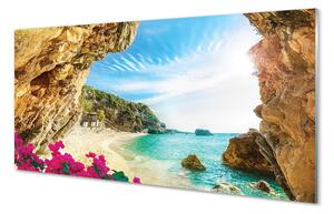 Sklenený obraz Grécko pobrežie útesy kvety 120x60 cm 2 Prívesky