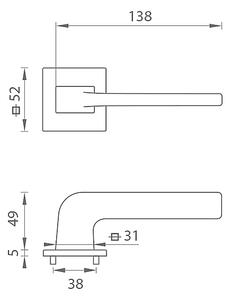 Dverové kovanie MP DARA - HR 4007 5SQ T1 (BS - Čierna matná), kľučka-kľučka, Bez spodnej rozety, MP BS (čierna mat)