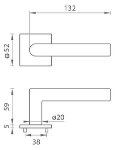 Dverové kovanie MP FAVORIT - HR 4002 5SQ T2 (OGS), kľučka-kľučka, WC kľúč, MP OGS (bronz česaný mat)