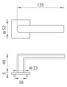 Dverové kovanie MP POPULAR - HR 4161 5SQ T2 (OC - Chróm lesklý), kľučka-kľučka, WC kľúč, MP OC (chróm lesklý)