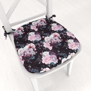 Biante Zamatový oblý podsedák Tamara TMR-011 Kvetiny na čiernom - 39x37x3 cm