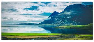 Obraz jazera s horami (120x50 cm)