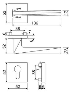Dverové kovanie RICHTER Cubismo (CE), kľučka-kľučka, Otvor pre obyčajný kľúč BB, RICHTER Čierna matná