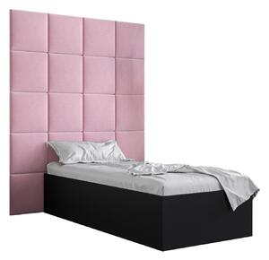 Jednolôžková posteľ s čalúneným čelom 90 cm Brittany 3 (čierna matná + ružová) (s roštom). Vlastná spoľahlivá doprava až k Vám domov. 1045958