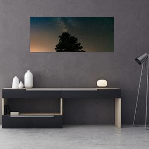 Obraz nočnej oblohy so stromami (120x50 cm)
