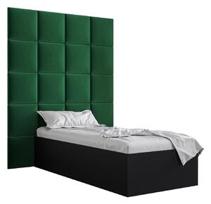 Jednolôžková posteľ s čalúneným čelom 90 cm Brittany 3 (čierna matná + zelená) (s roštom). Vlastná spoľahlivá doprava až k Vám domov. 1045973