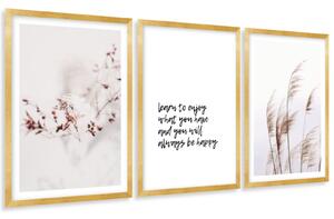 Gario Sada plagátov Truly happiness - 3 dielna Farba rámu: Zlatá, Veľkosť: 135 x 63 cm