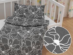 Biante Detské bavlnené posteľné obliečky do postieľky Sandra SA-269 Biele designové kvety na sivom Do postieľky 90x130 a 40x60 cm