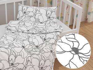 Biante Detské bavlnené posteľné obliečky do postieľky Sandra SA-271 Sivé designové kvety na bielom Do postieľky 90x120 a 40x60 cm
