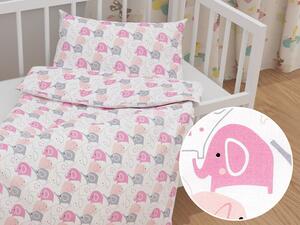 Biante Detské bavlnené posteľné obliečky do postieľky Sandra SA-279 Ružové sloníky Do postieľky 100x135 a 40x60 cm