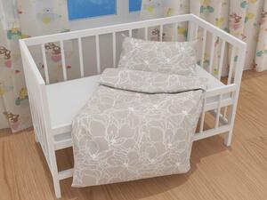 Biante Detské bavlnené posteľné obliečky do postieľky Sandra SA-270 Biele designové kvety na béžovom Do postieľky 90x140 a 50x70 cm