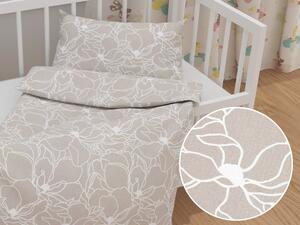 Biante Detské bavlnené posteľné obliečky do postieľky Sandra SA-270 Biele designové kvety na béžovom Do postieľky 90x120 a 40x60 cm