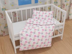 Biante Detské bavlnené posteľné obliečky do postieľky Sandra SA-279 Ružové sloníky Do postieľky 90x120 a 40x60 cm