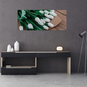 Obraz kytice bielych tulipánov (120x50 cm)