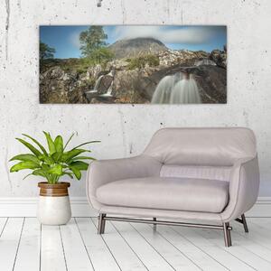 Obraz vodopádov a hory (120x50 cm)