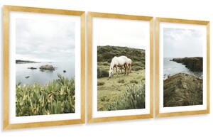 Gario Sada plagátov Pobrežná panoráma - 3 dielna Farba rámu: Zlatá, Veľkosť: 99 x 45 cm