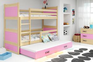 Interbeds Poschodová posteľ Rico 3 trojmiestna borovica 200cm x 90cm ružová