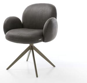 DELIFE Otočná jedálenská stolička Nube-Flex s opierkami mikrovlákno antracit vintage krížová podstava široká titanový efekt 360° otočná hojdacia funkcia vrecková pružina