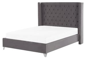 Čalúnená zamatová posteľ sivá 160 x 200 cm manželská posteľ spálňa glamour štýl