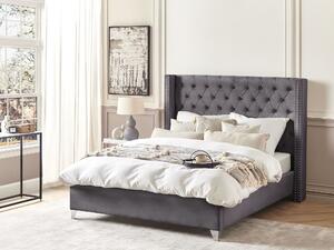 Čalúnená zamatová posteľ sivá 160 x 200 cm manželská posteľ spálňa glamour štýl