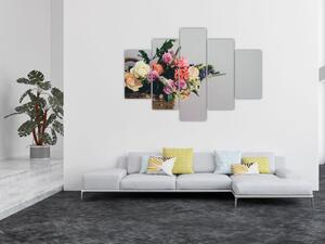 Obraz košíka s kvetinami (150x105 cm)
