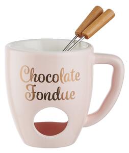 CHOCOLATE FONDUE Hrnček se 2 vidličkami - sv.ružová